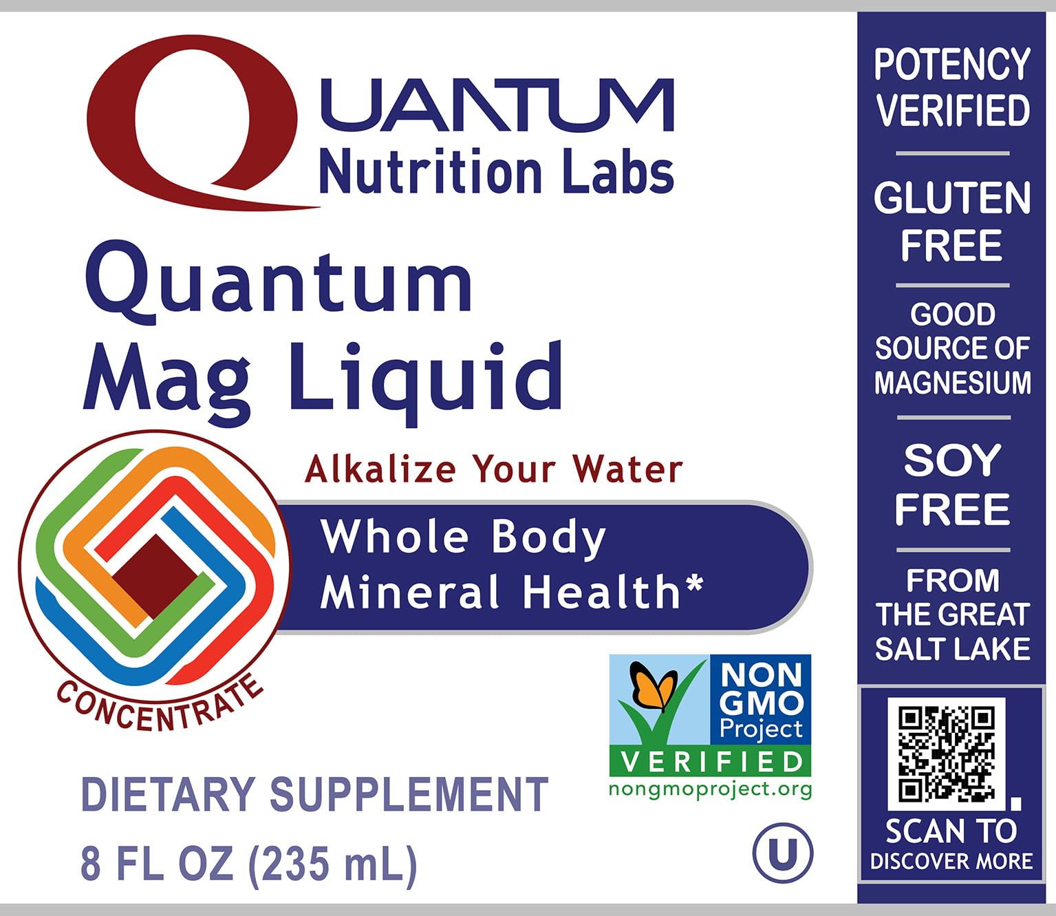 Quantum Mag Liquid 8 oz bottle - product label close-up
