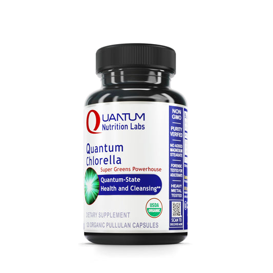 Quantum Nutrition Labs chlorella capsules bottle with label