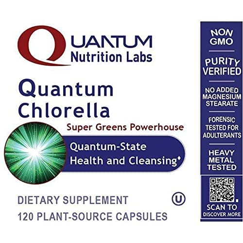 Packaging of Quantum Chlorella capsules showing 120 vegetarian capsules