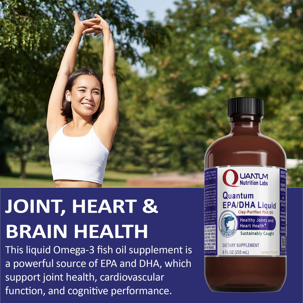 Glass bottle packaging of Quantum Nutrition Labs omega-3 liquid