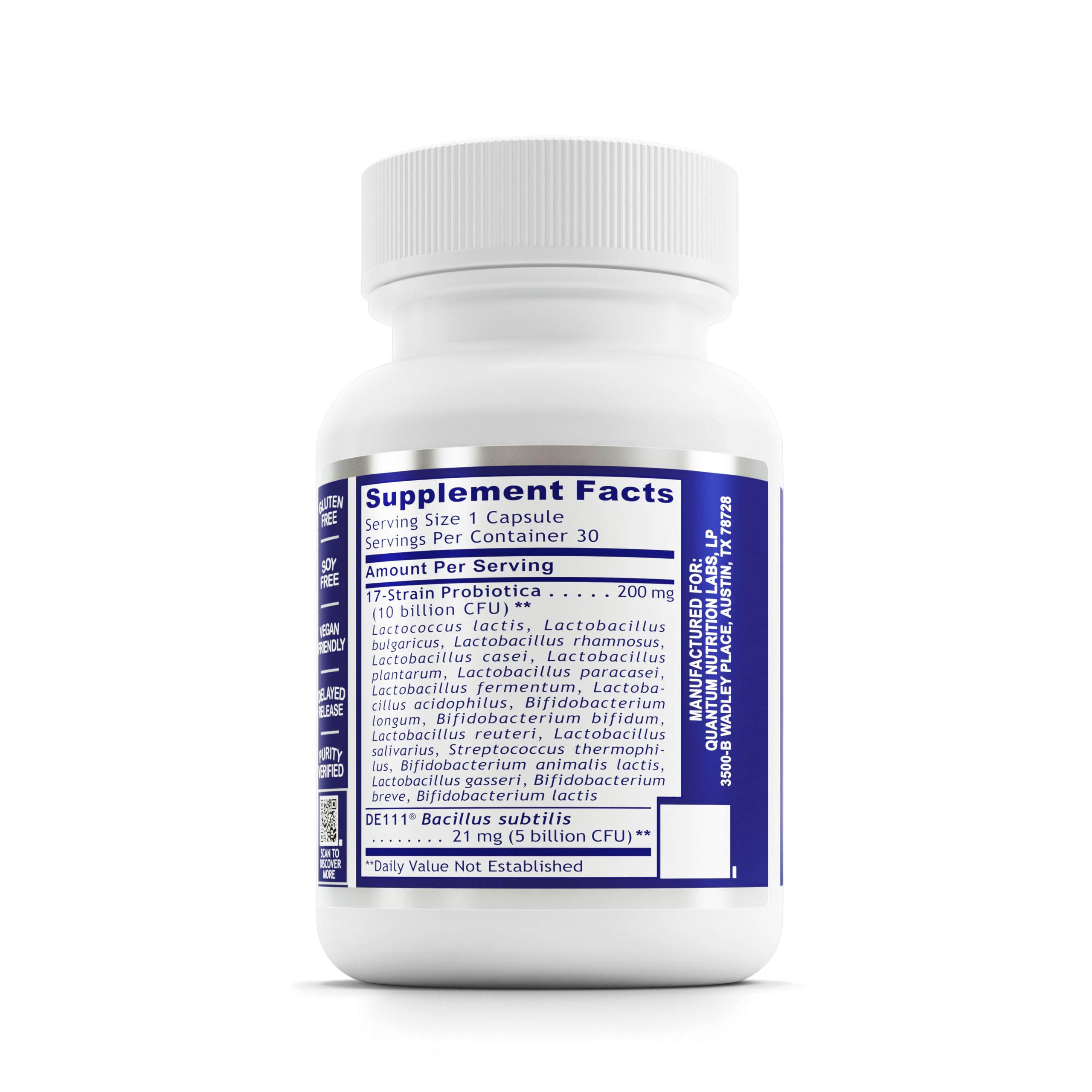 Front view of Quantum Nutrition Labs Probiotic Daily 18 bottle
