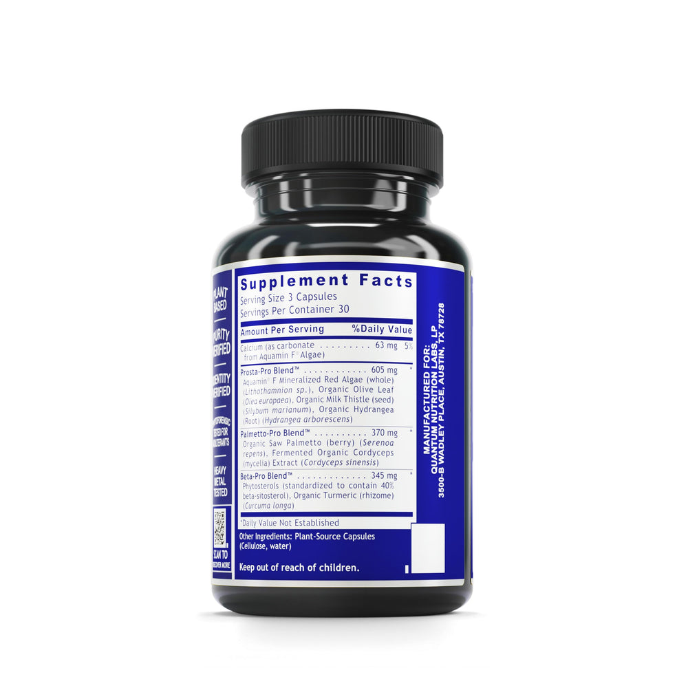 Close-up of Quantum Nutrition Labs Prostate Support label