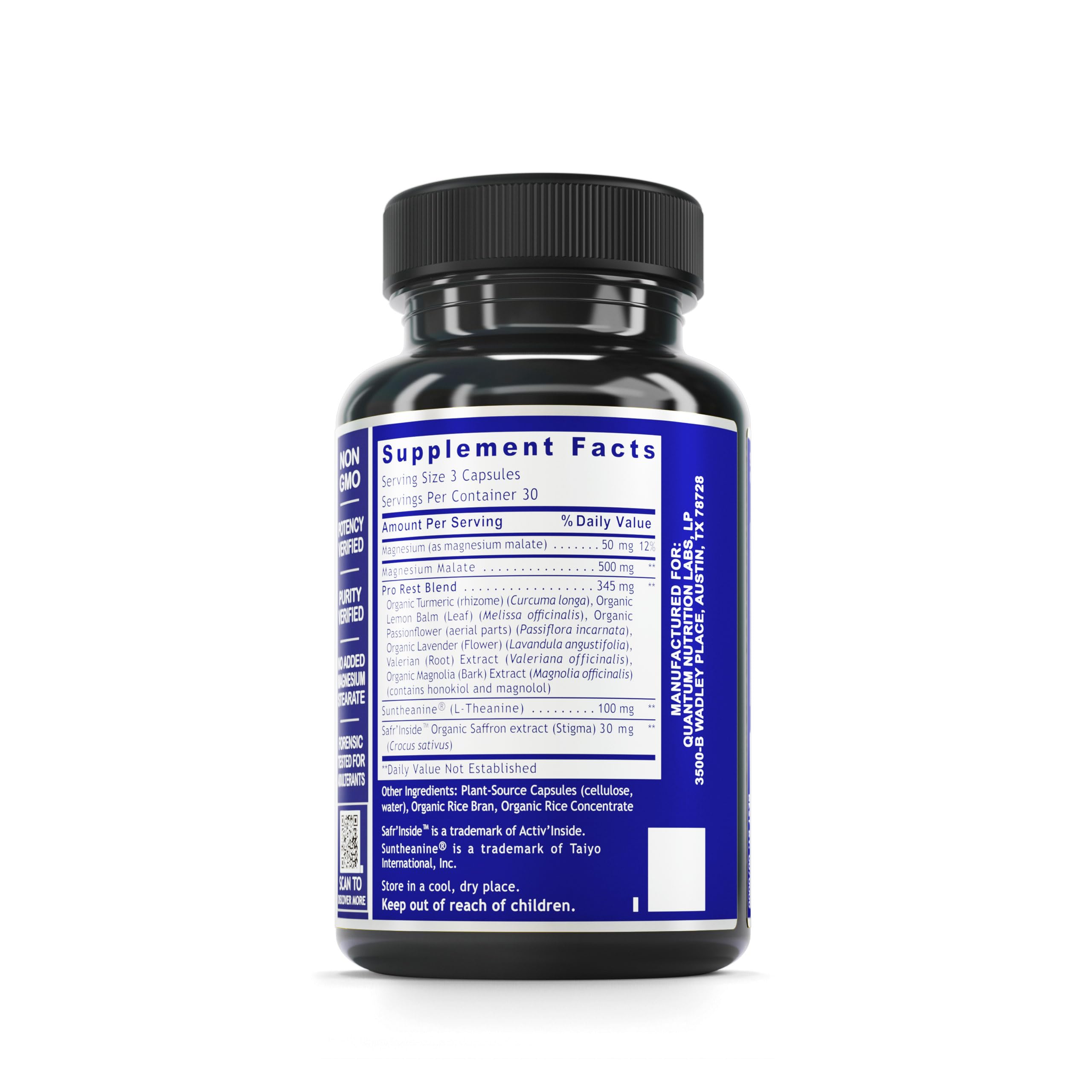 Close-up of Quantum Relax and Slumber bottle label