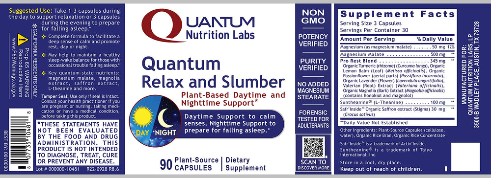 Quantum Nutrition Labs Quantum Relax and Slumber branding