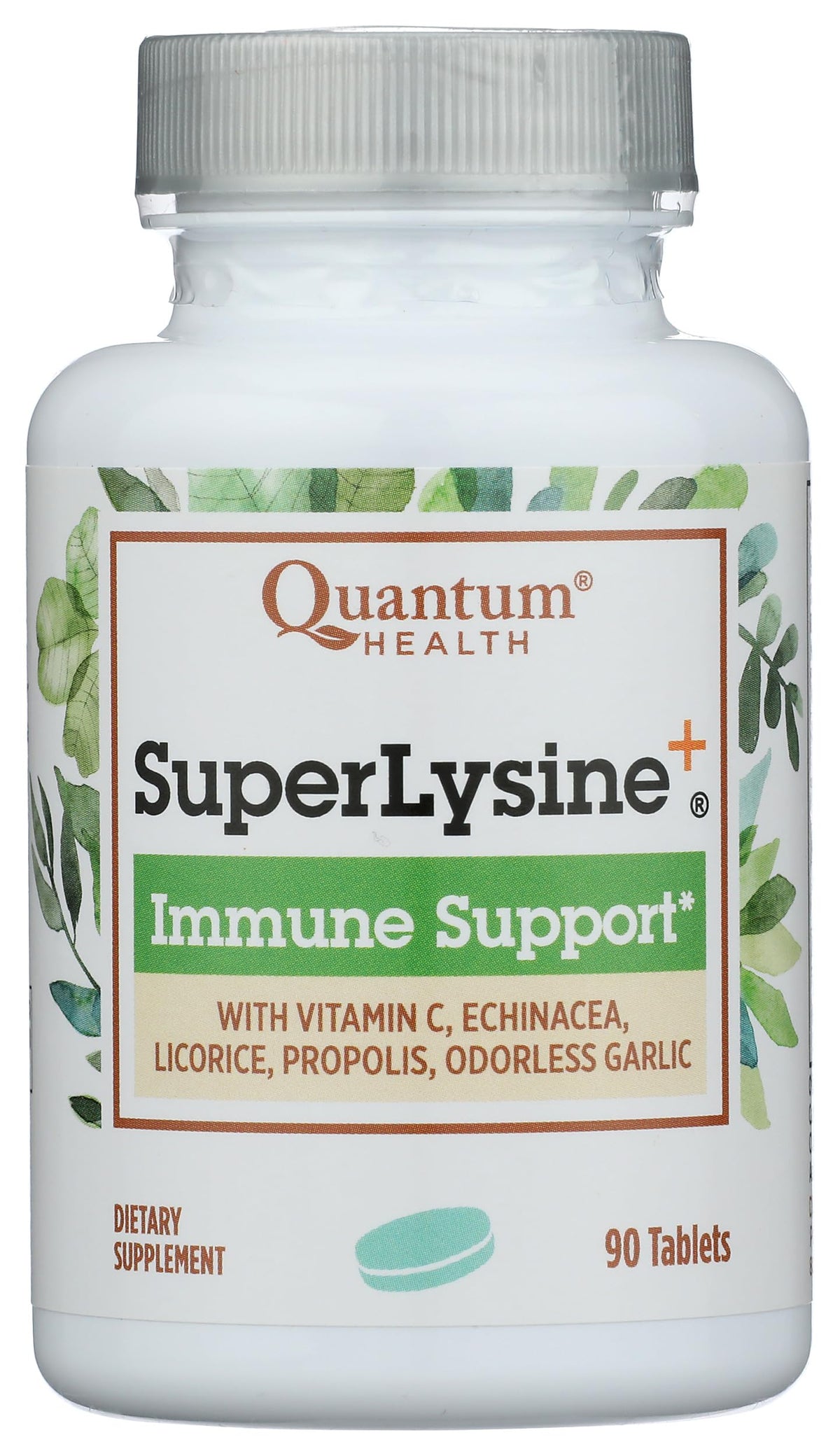 Front view of Quantum Research Super Lysine+ tablet bottle