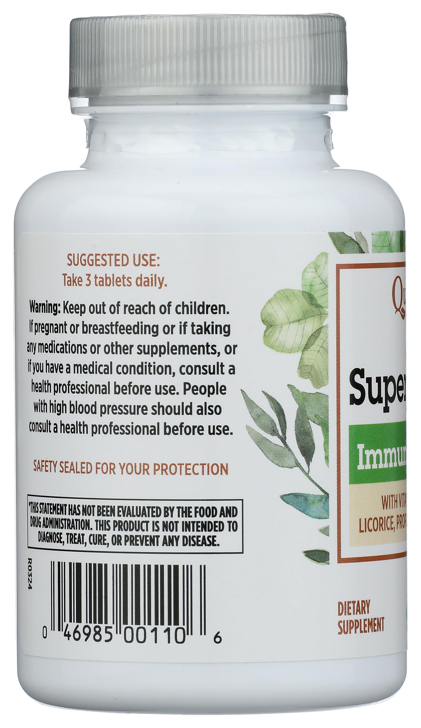 Side view showing bottle and cap