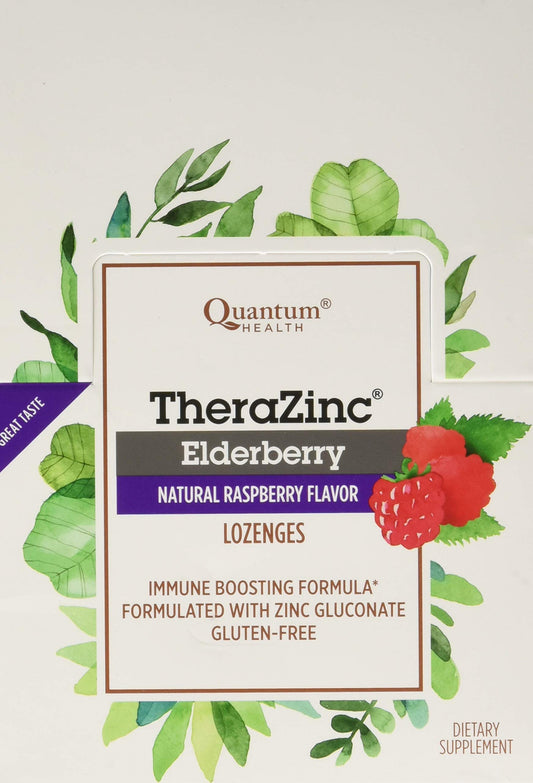 Box and case of Quantum Zinc Elderberry Raspberry Lozenge