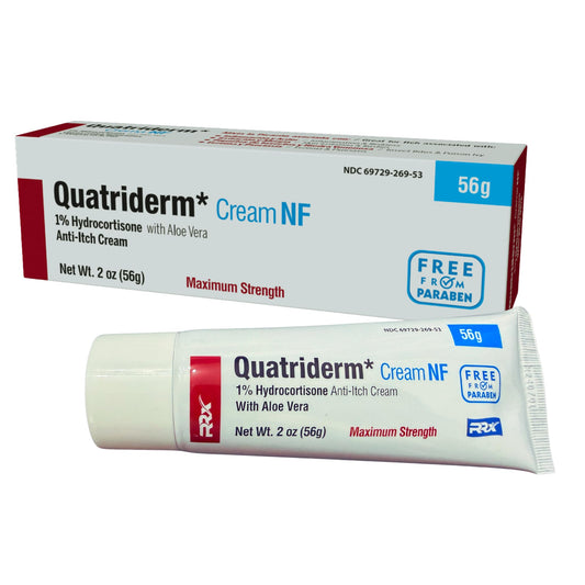 QUATRIDERM NF 2 oz tube front view for fast itch relief.