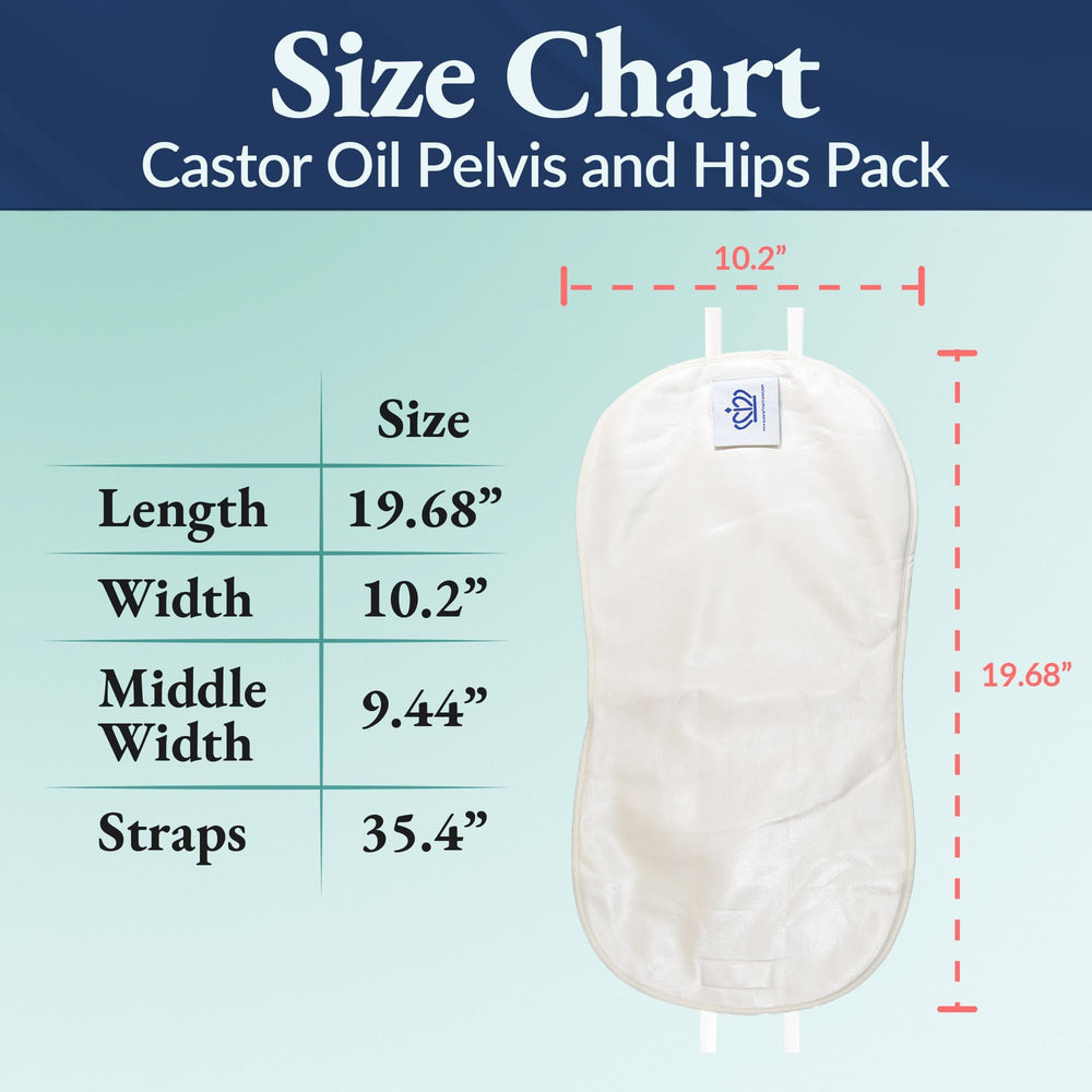 Model wearing the pelvic castor oil pack