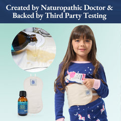 Castor oil pack usage setup with bottle nearby