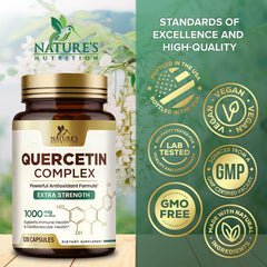 Vegan quercetin capsules displayed next to bottle