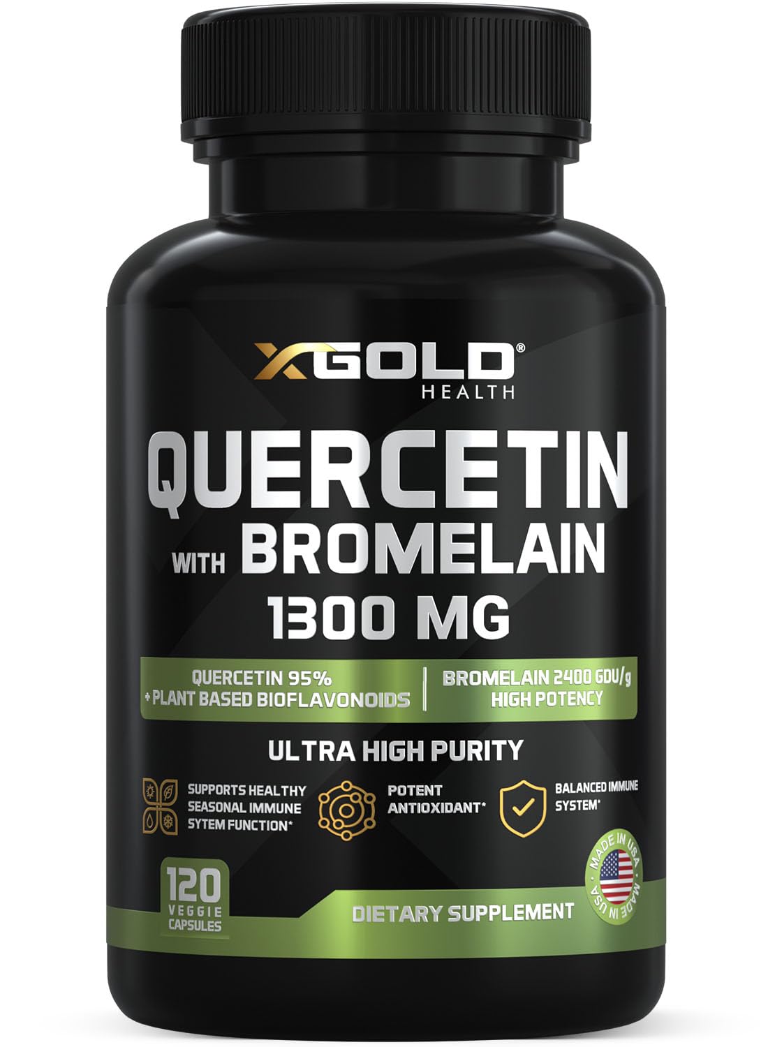 Quercetin + Bromelain 1300mg bottle front view