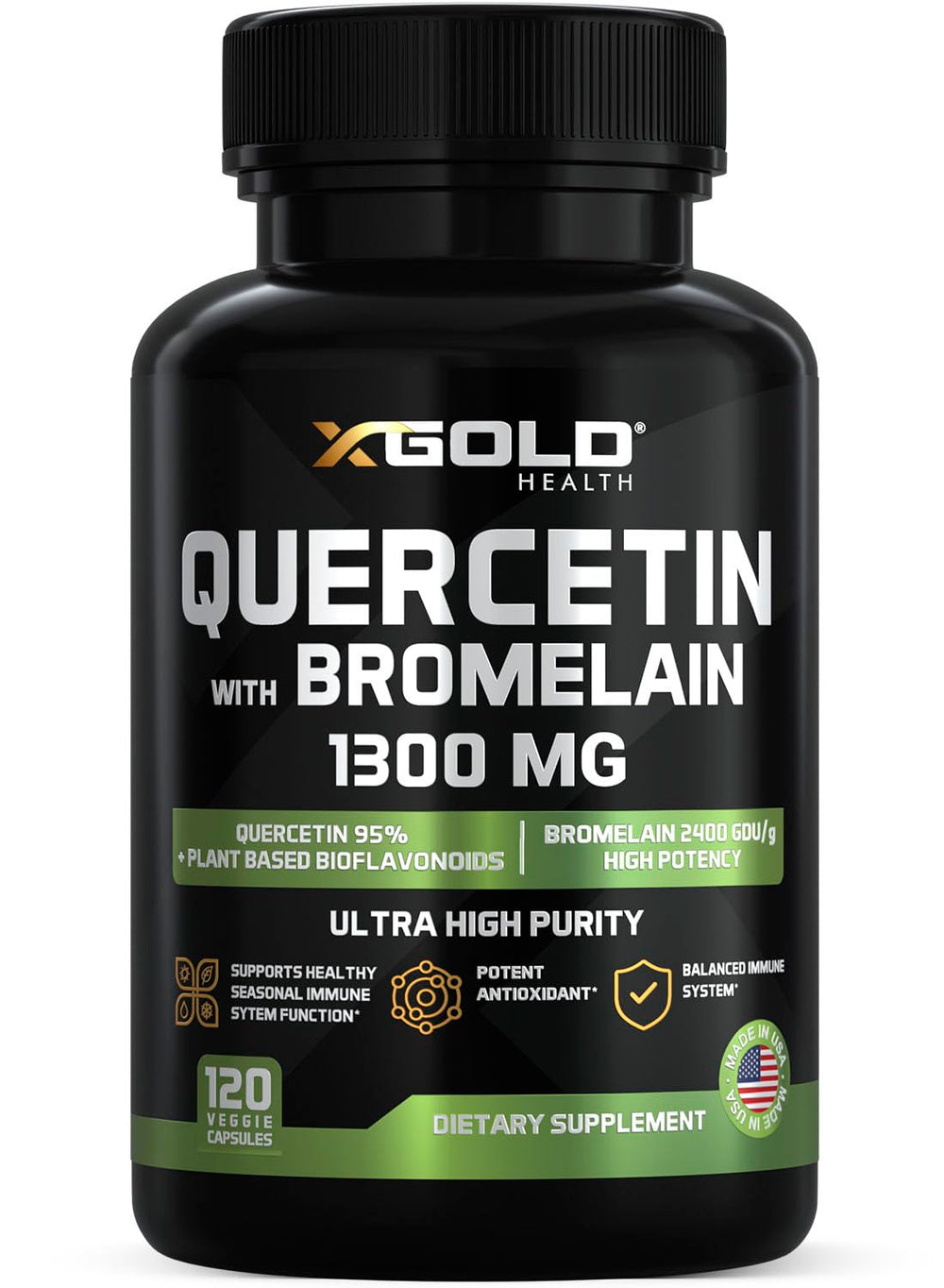 Quercetin + Bromelain 1300mg bottle front view