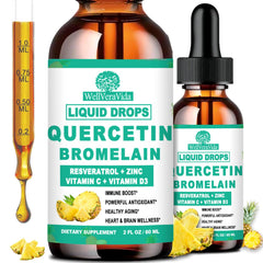 Bottle of 2-pack Quercetin with Bromelain Liquid Drops for immune support