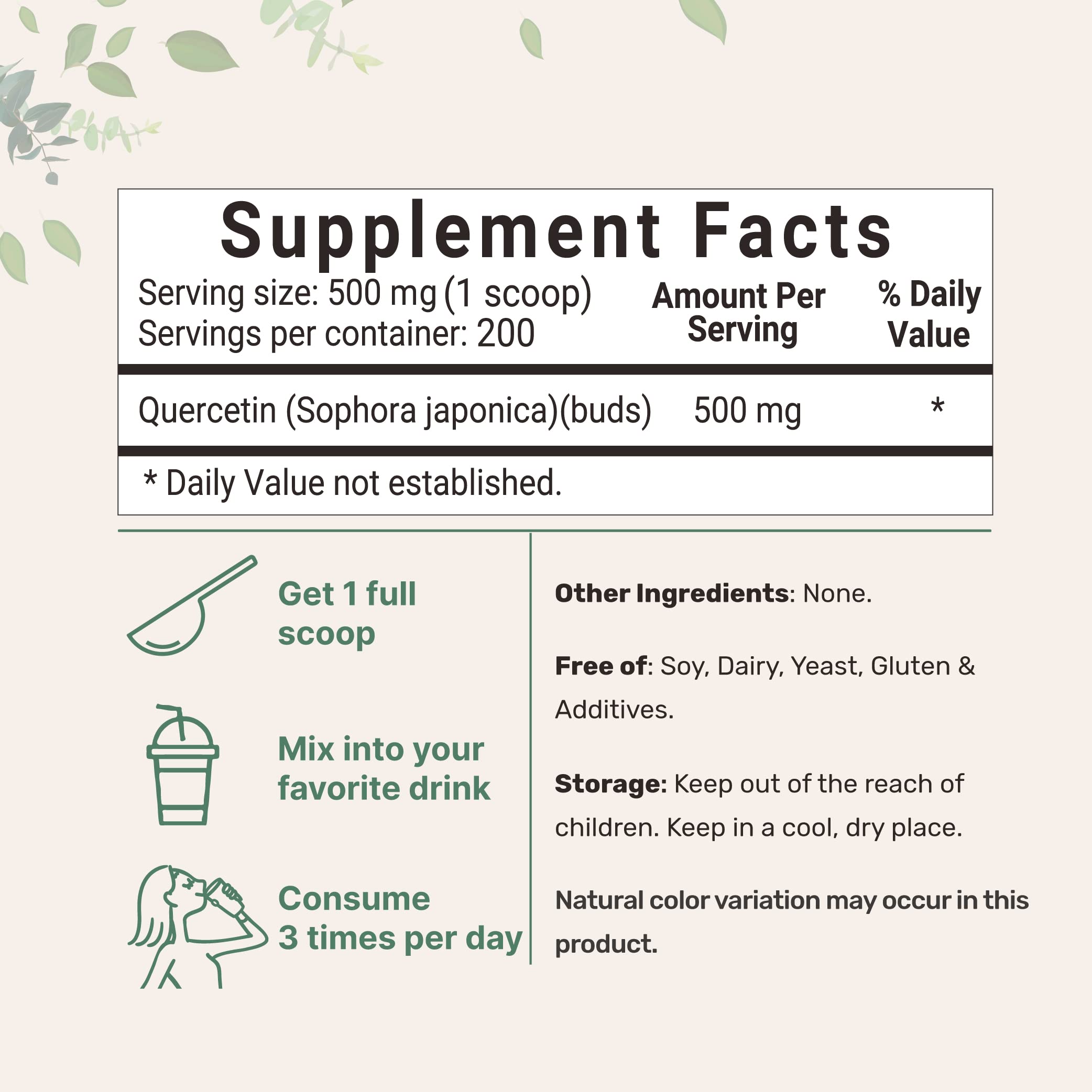 Label showing 500mg per serving and bioavailability