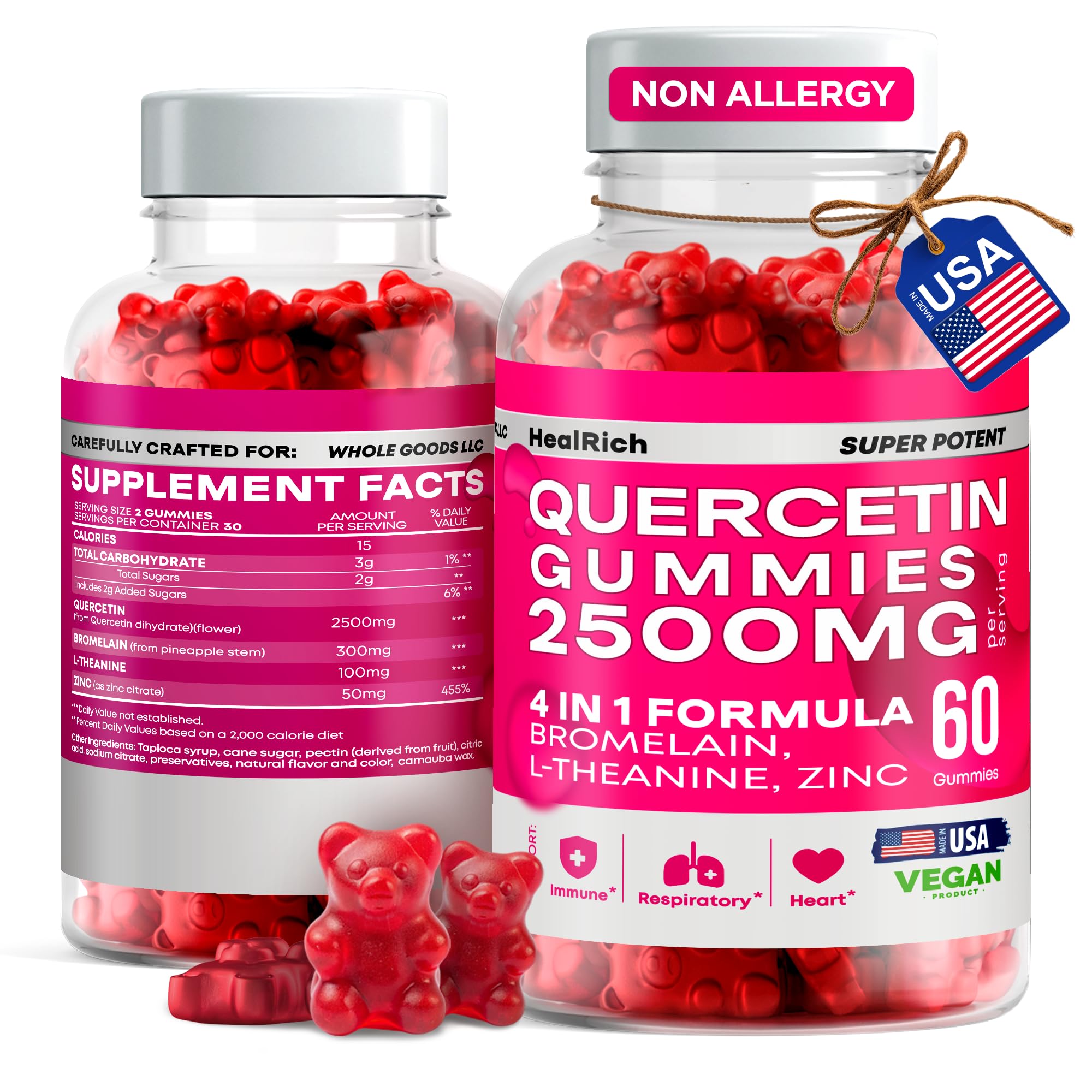 Quercetin Gummies 2500MG with Bromelain, L-Theanine and Zinc - bottle front