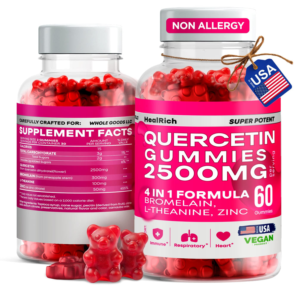 Quercetin Gummies 2500MG with Bromelain, L-Theanine and Zinc - bottle front