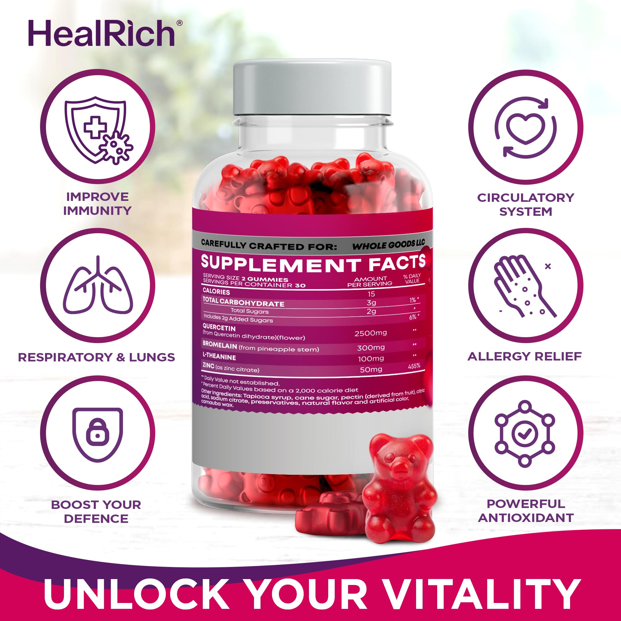 4-in-1 immune support formula with quercetin, bromelain, zinc and L-theanine