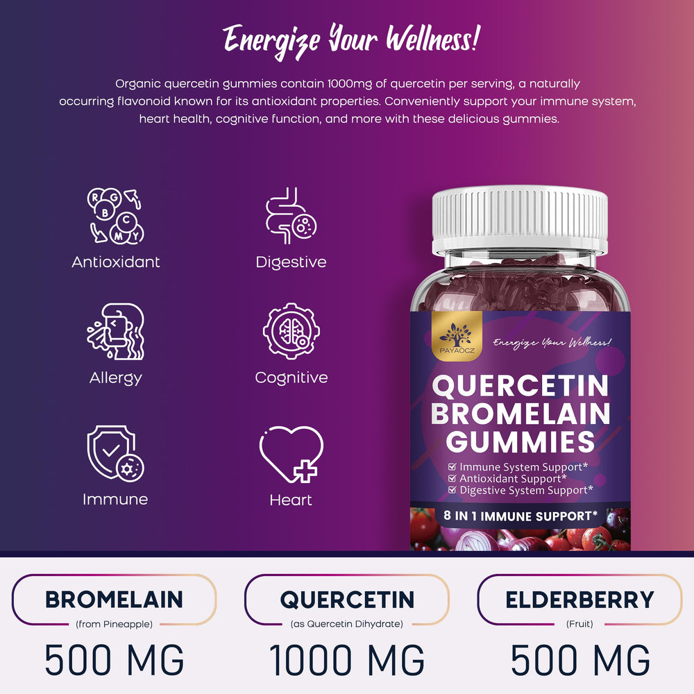 Features image: Quercetin Gummies with Bromelain, Zinc, Elderberry and vitamins overview