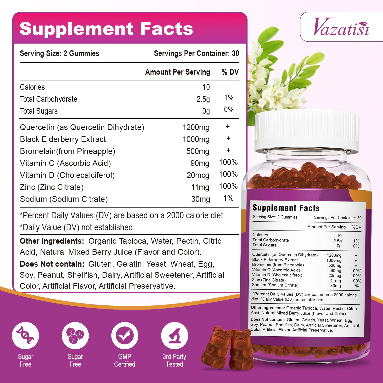 Quercetin Gummies ingredients close-up