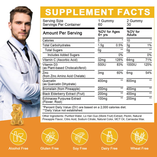 Front view of Pineapple flavored Quercetin Gummies package