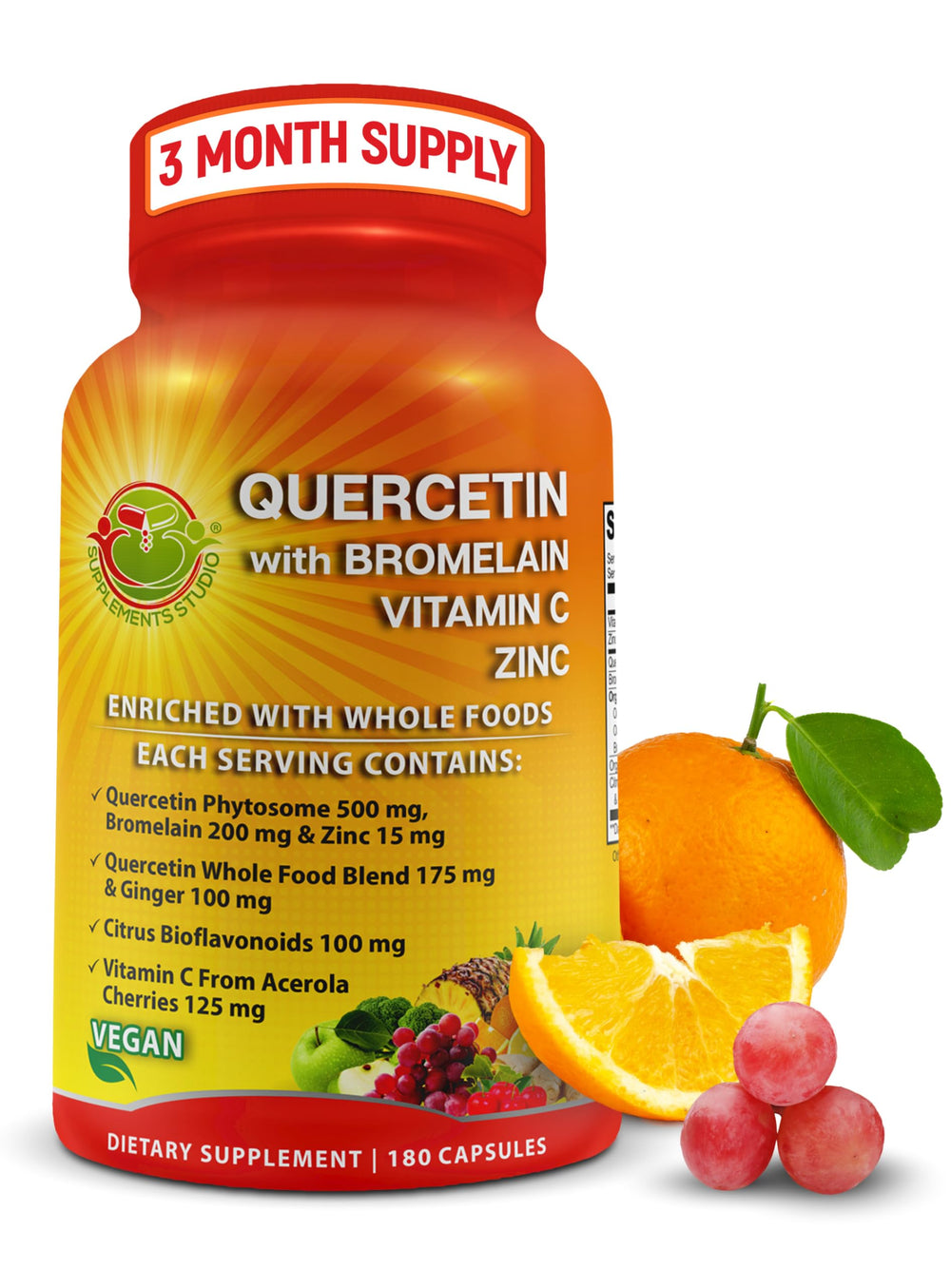 Quercetin Phytosome with Bromelain, Vitamin C and Zinc bottle – 180 count