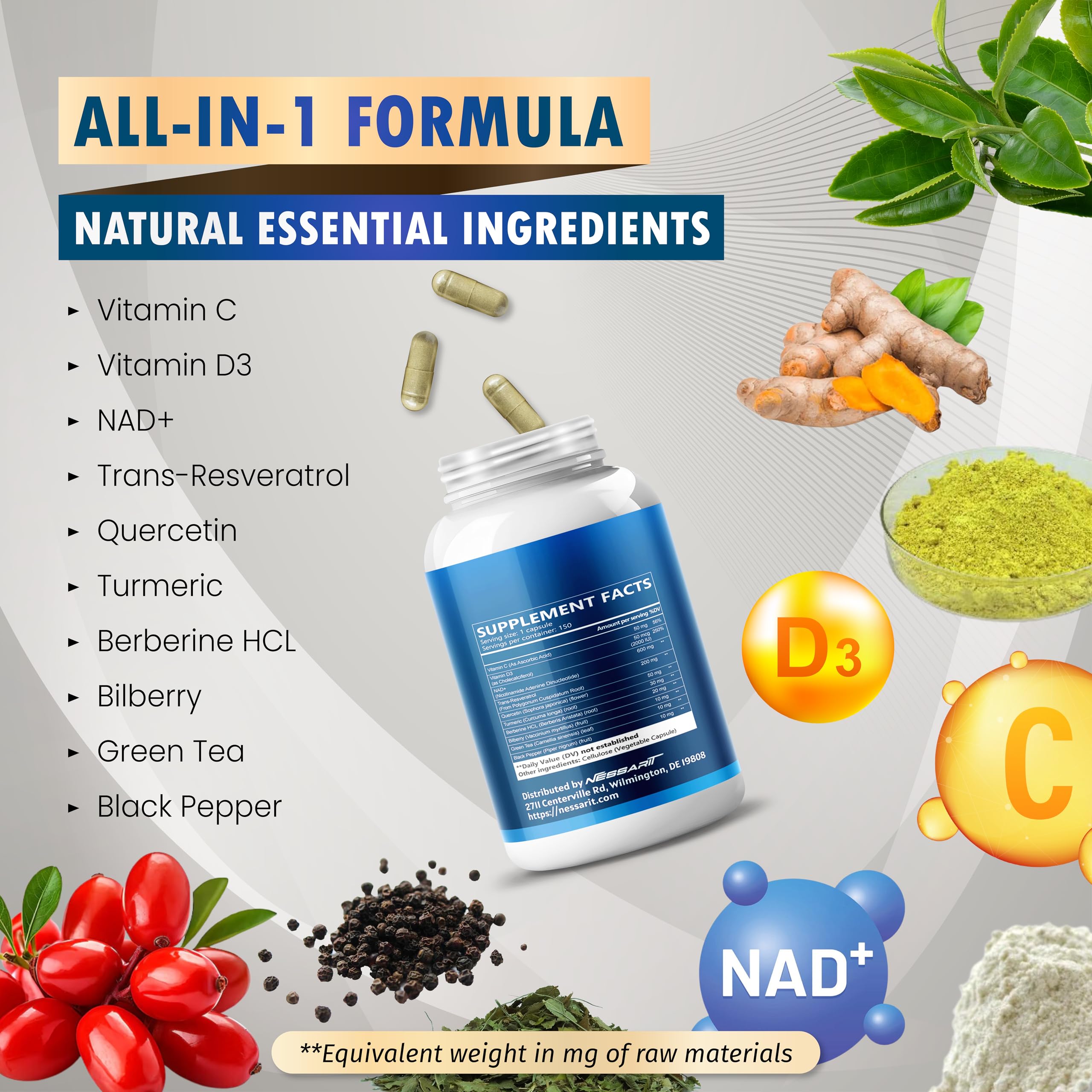 Quercetin, Turmeric, Berberine, Bilberry, Green Tea ingredients
