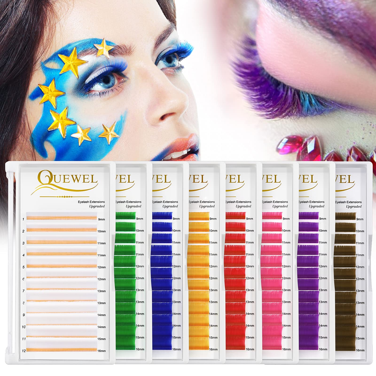 QUEWEL color lashes variety in pink, red, blue for creative looks