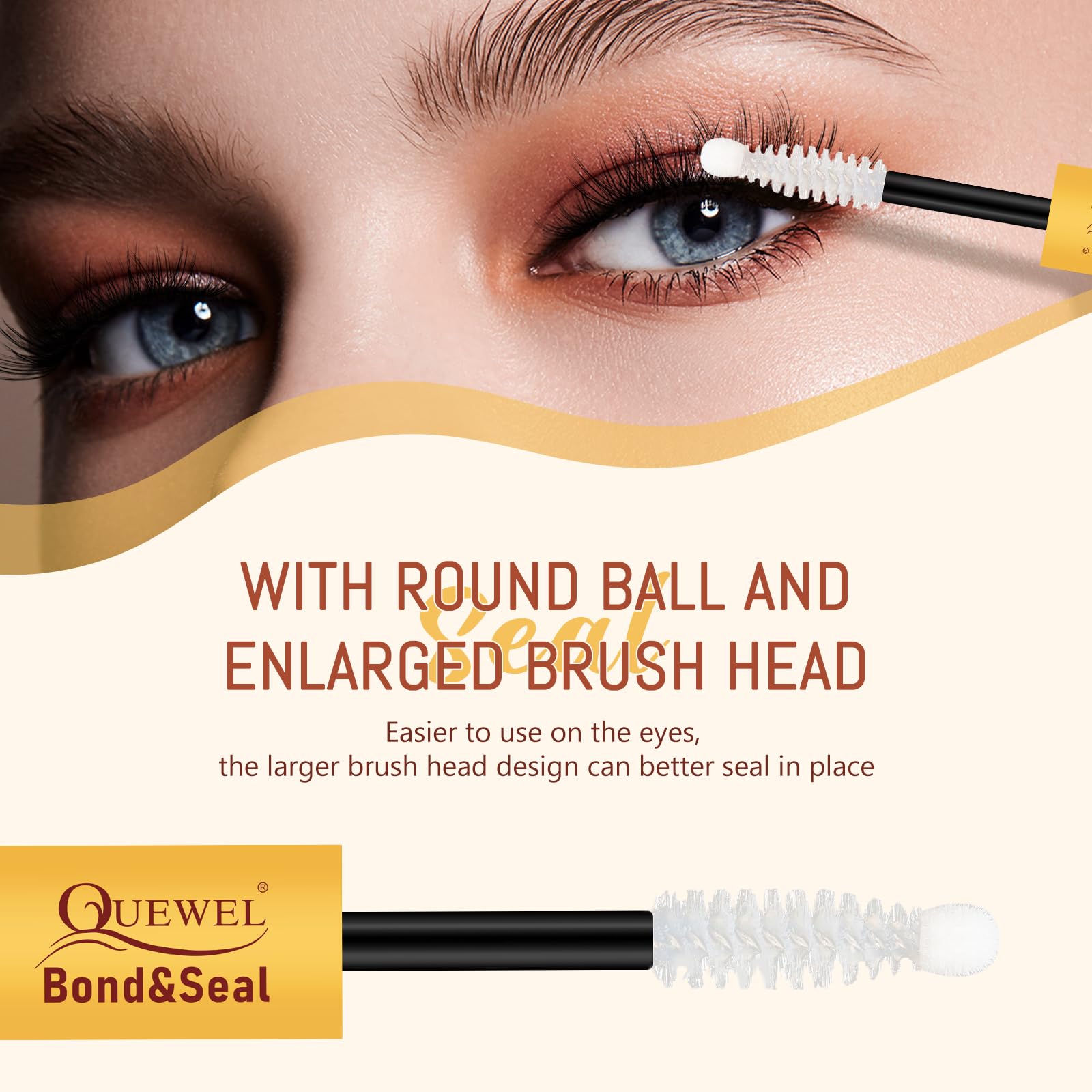 Quewel DIY steps close-up shows bond application on natural lashes