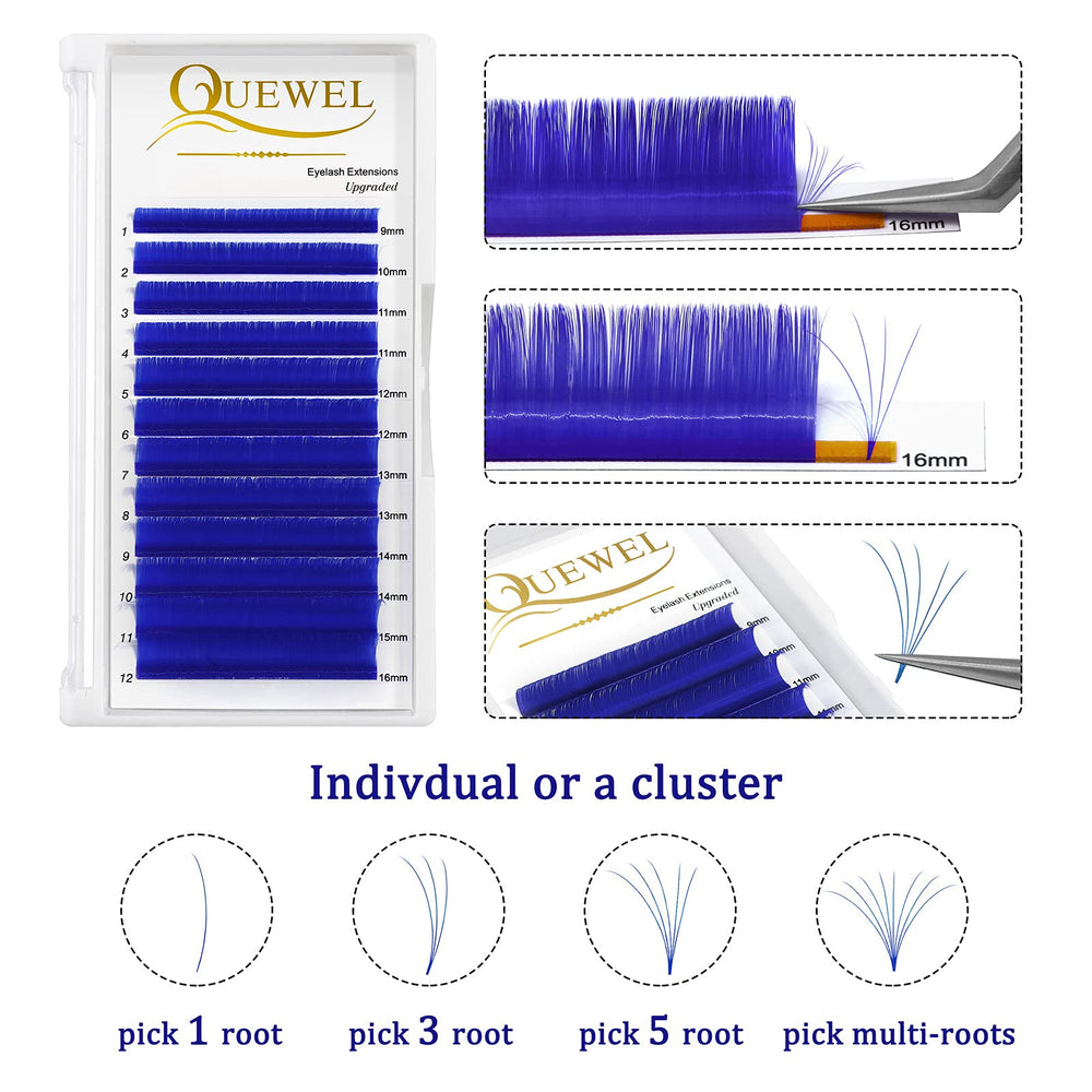QUEWEL Easy Fan Blue lashes 15mm tray suitable for voluminous evening looks