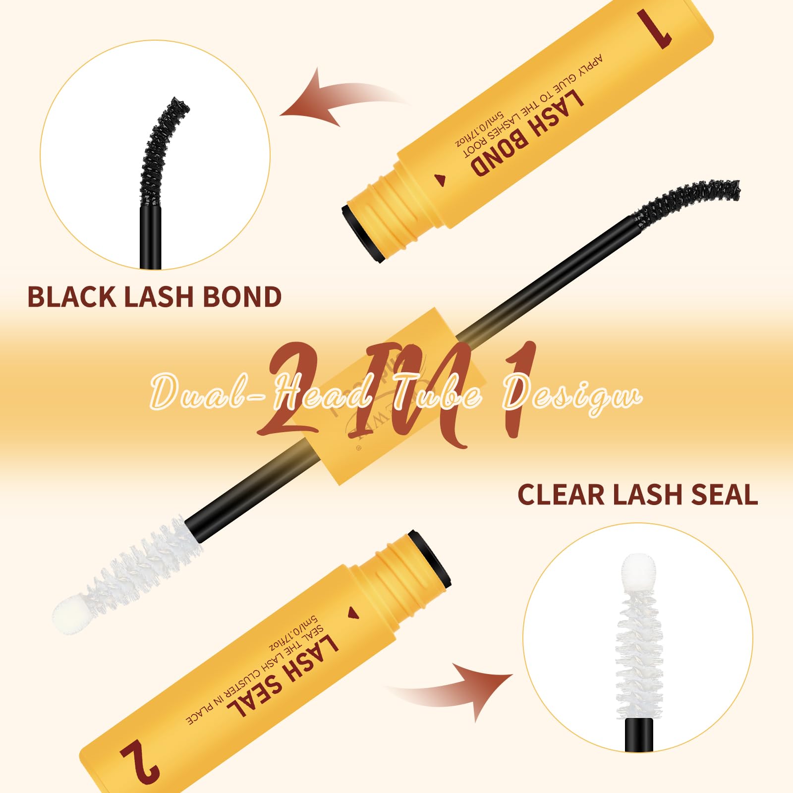 Quewel Lash Bond-Seal 2in1 tube side showing dual-end design for quick use
