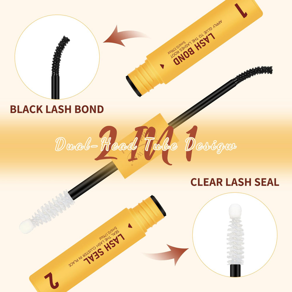 Quewel Lash Bond-Seal 2in1 tube side showing dual-end design for quick use