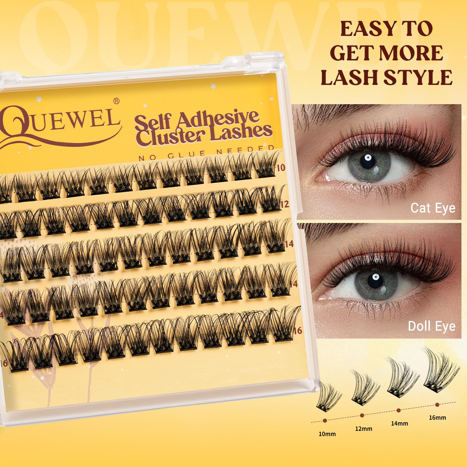 QUEWEL self adhesive design eliminates glue reducing lash damage risk