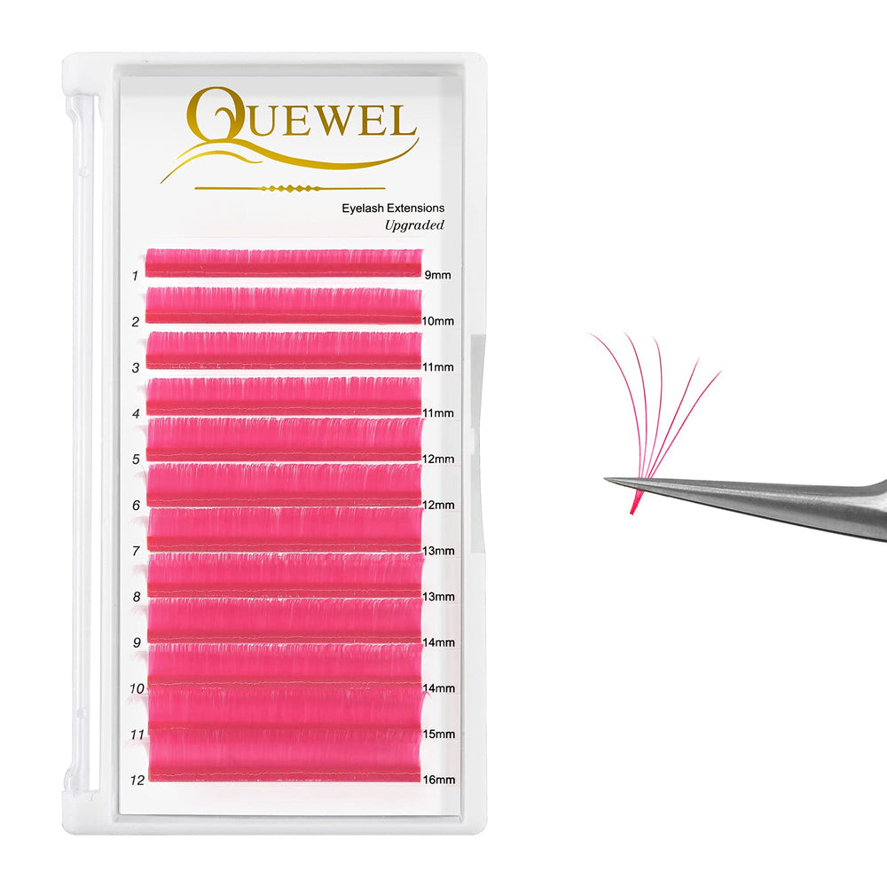 QUEWEL pink colored lash extensions with bright color and durable curl for daily wear