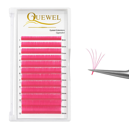 QUEWEL pink colored lash extensions with bright color and durable curl for daily wear