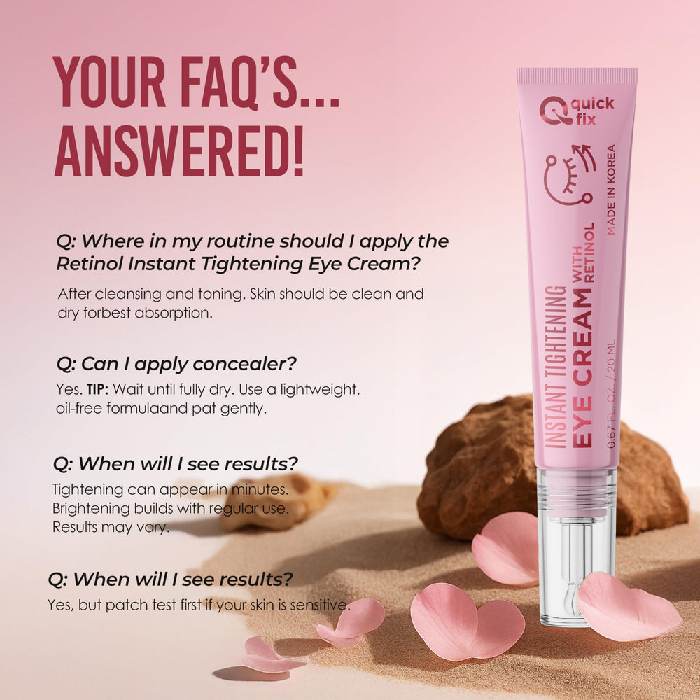 Morning and night usage of Quick Fix retinol eye tightener cream recommended for best results.
