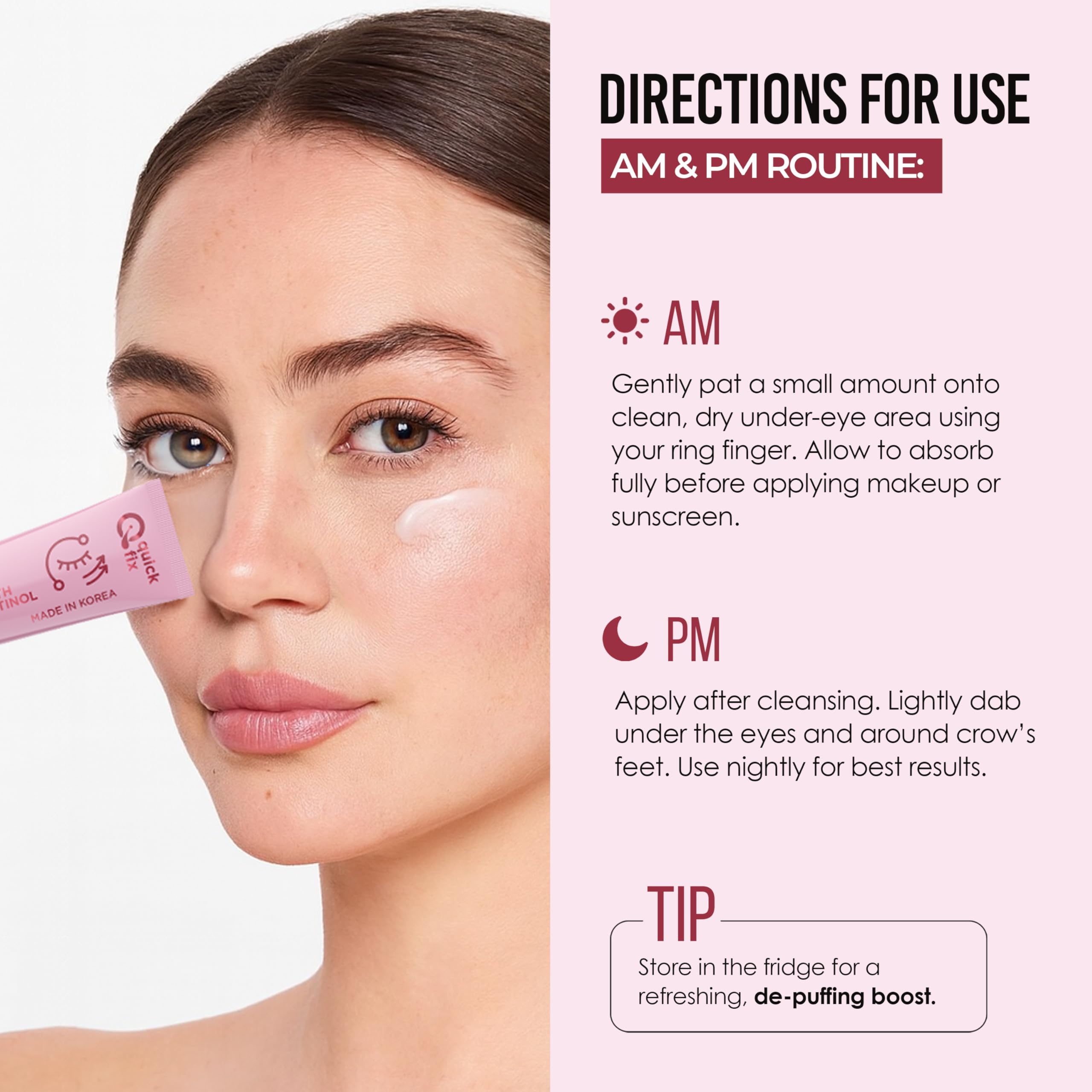 Application under-eye quick fix retinol eye tightener cream smooths fine lines.