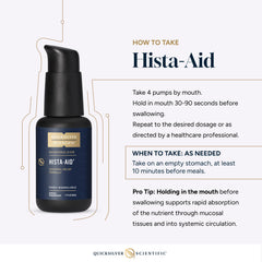 Quicksilver Scientific Hista-Aid ingredient graphic highlights flavonoids and vitamin C.