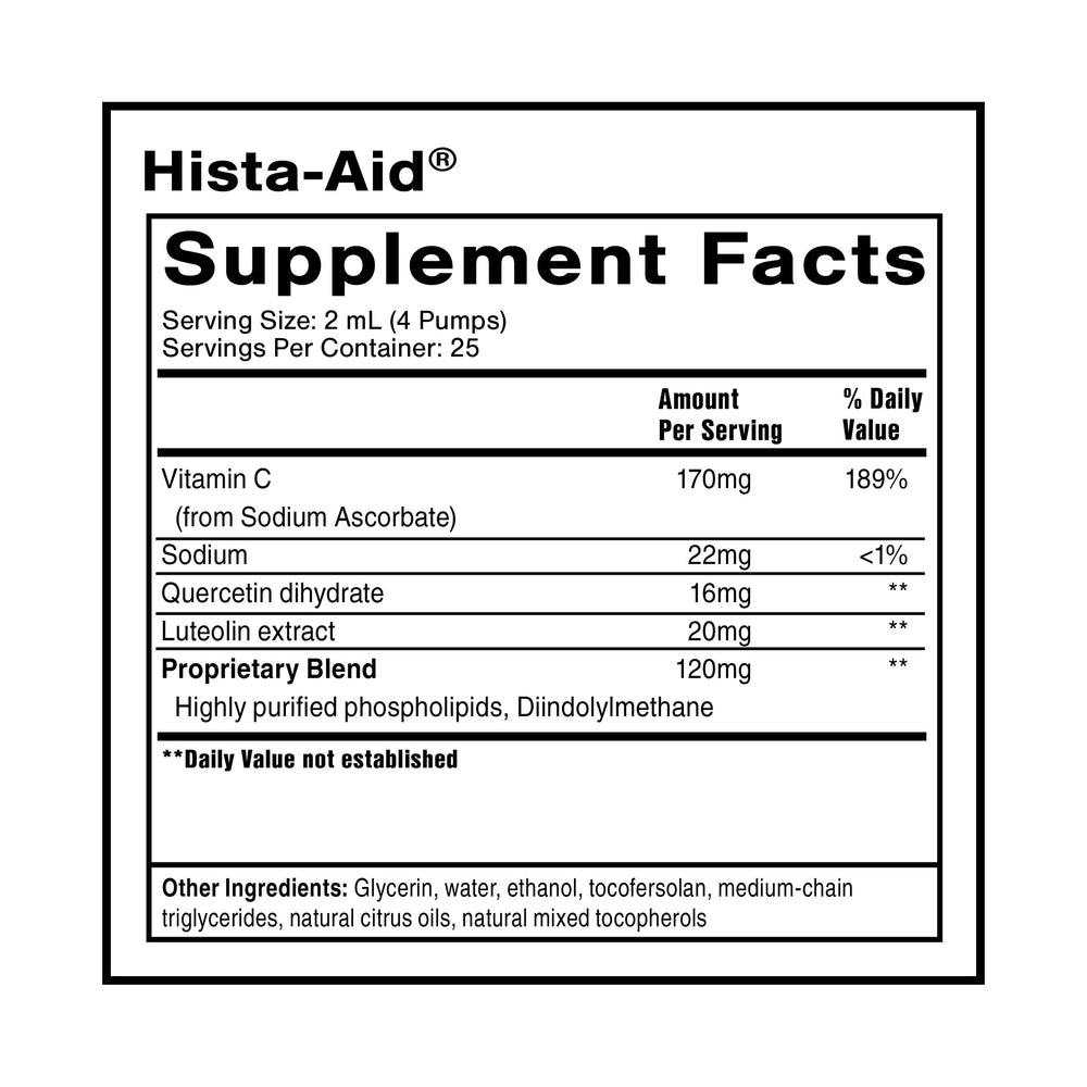 Quicksilver Scientific Hista-Aid liquid appearance indicates high bioavailability liposomal delivery.