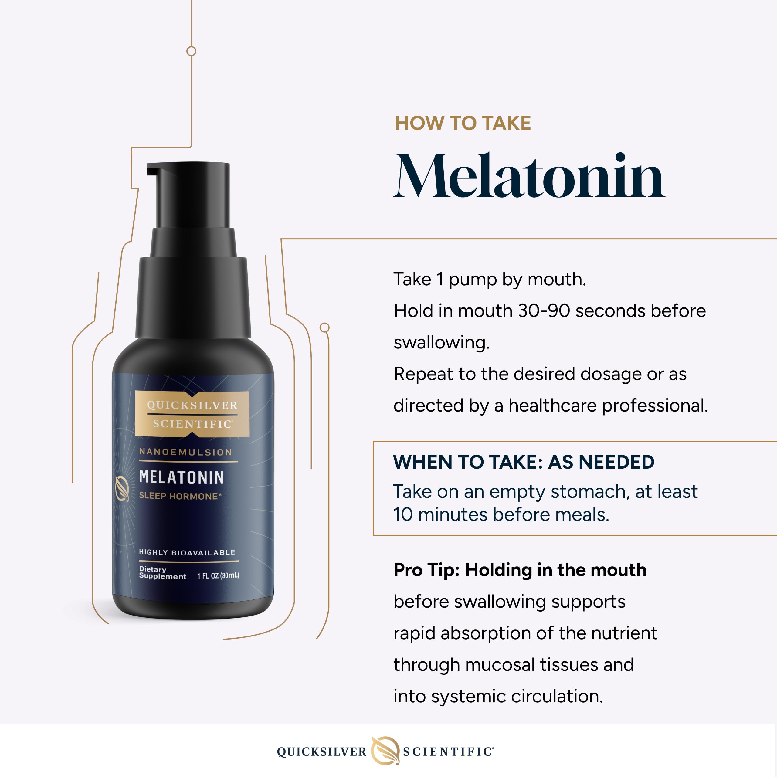 Quicksilver Scientific liposomal melatonin 1 mg dosing detail underlines precise adult use.