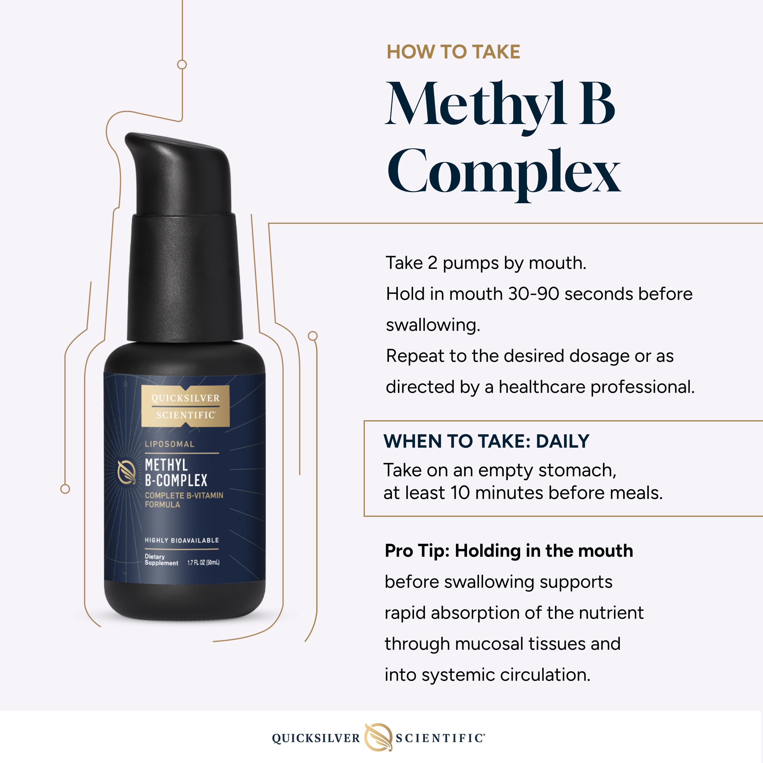 Usage shot of the Methyl B Complex liquid bottle