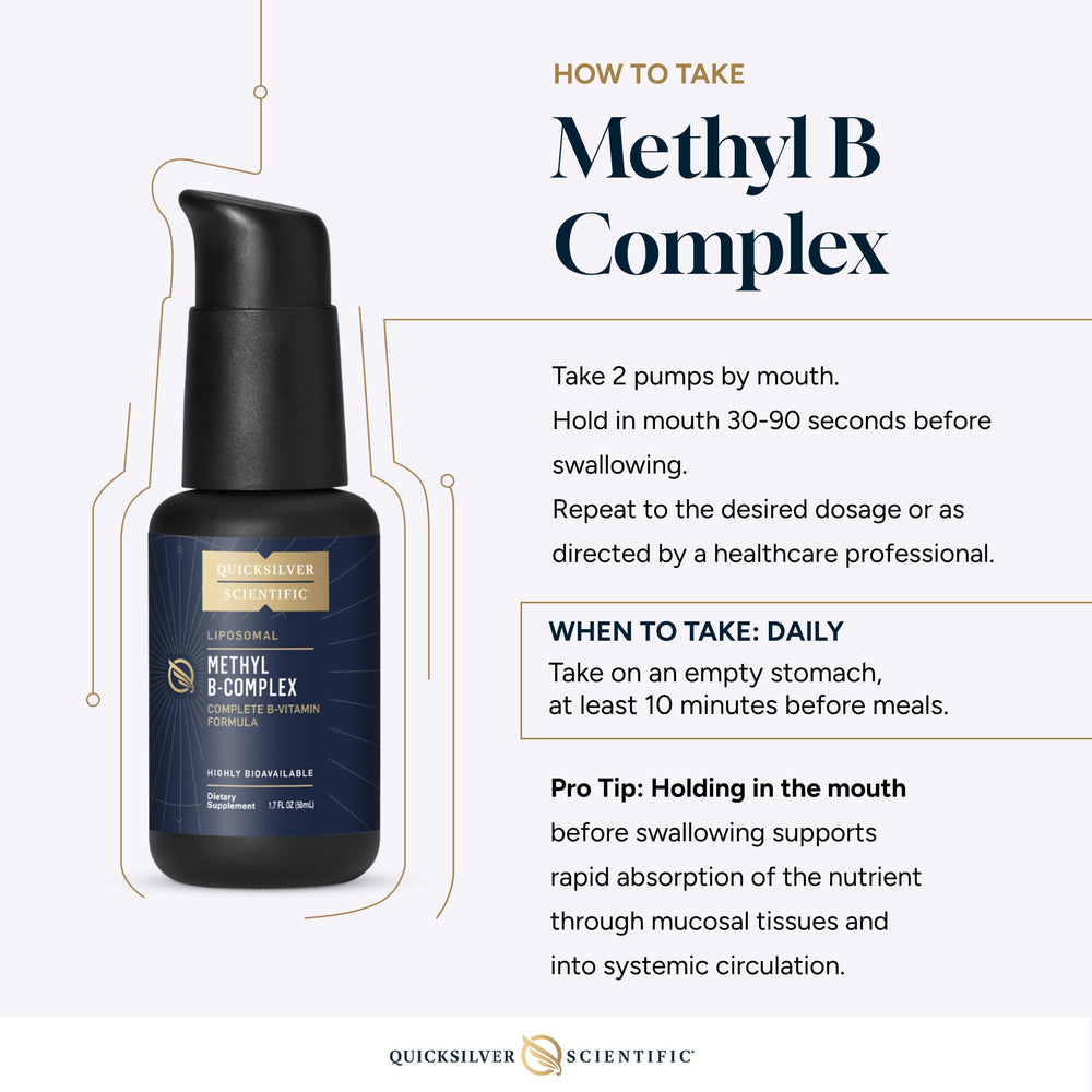 Usage shot of the Methyl B Complex liquid bottle