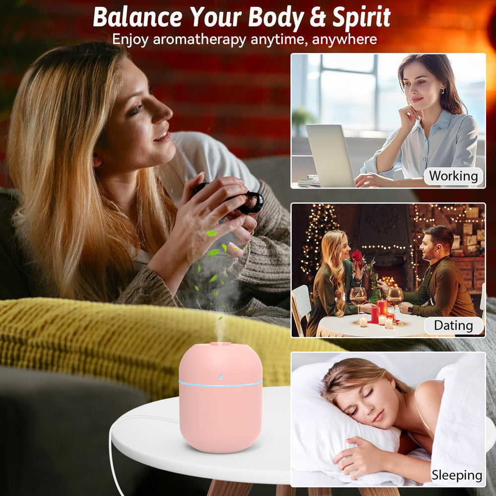 Ultra-quiet pink essential oil diffuser operating