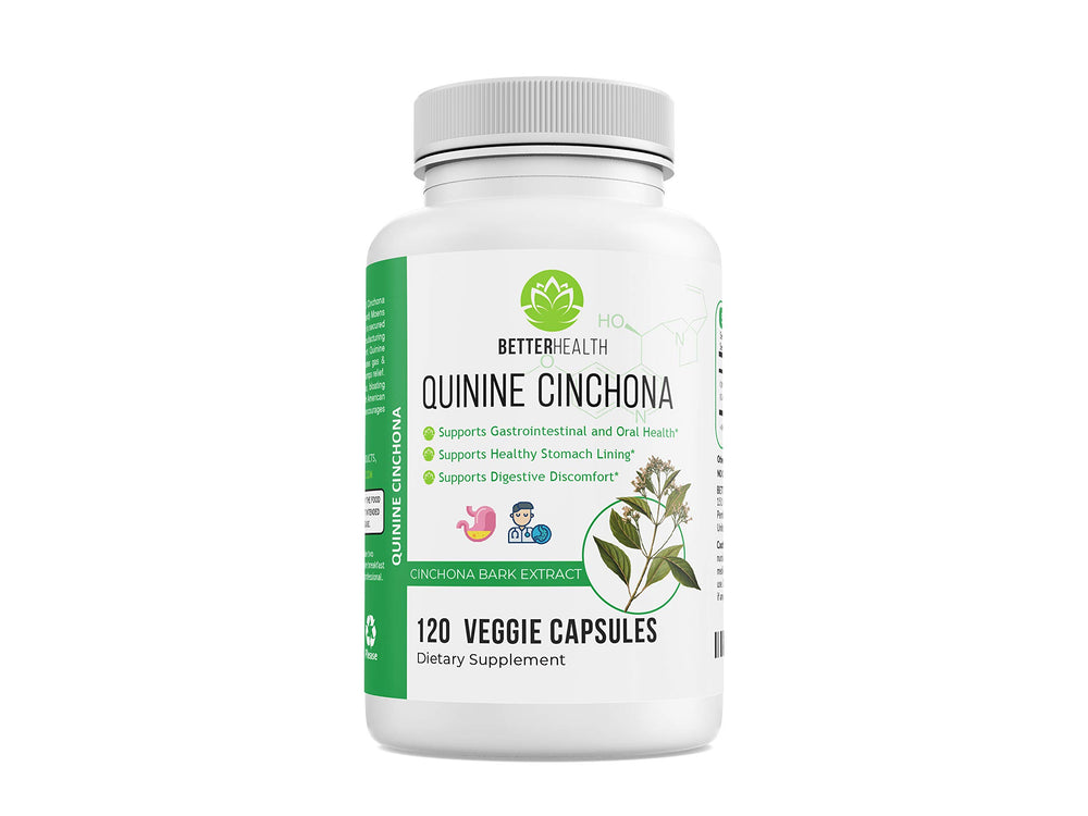 Bottle of Quinine Cinchona Bark Extract capsules, 120-count