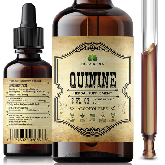2oz bottle of Quinine Liquid Extract with dropper