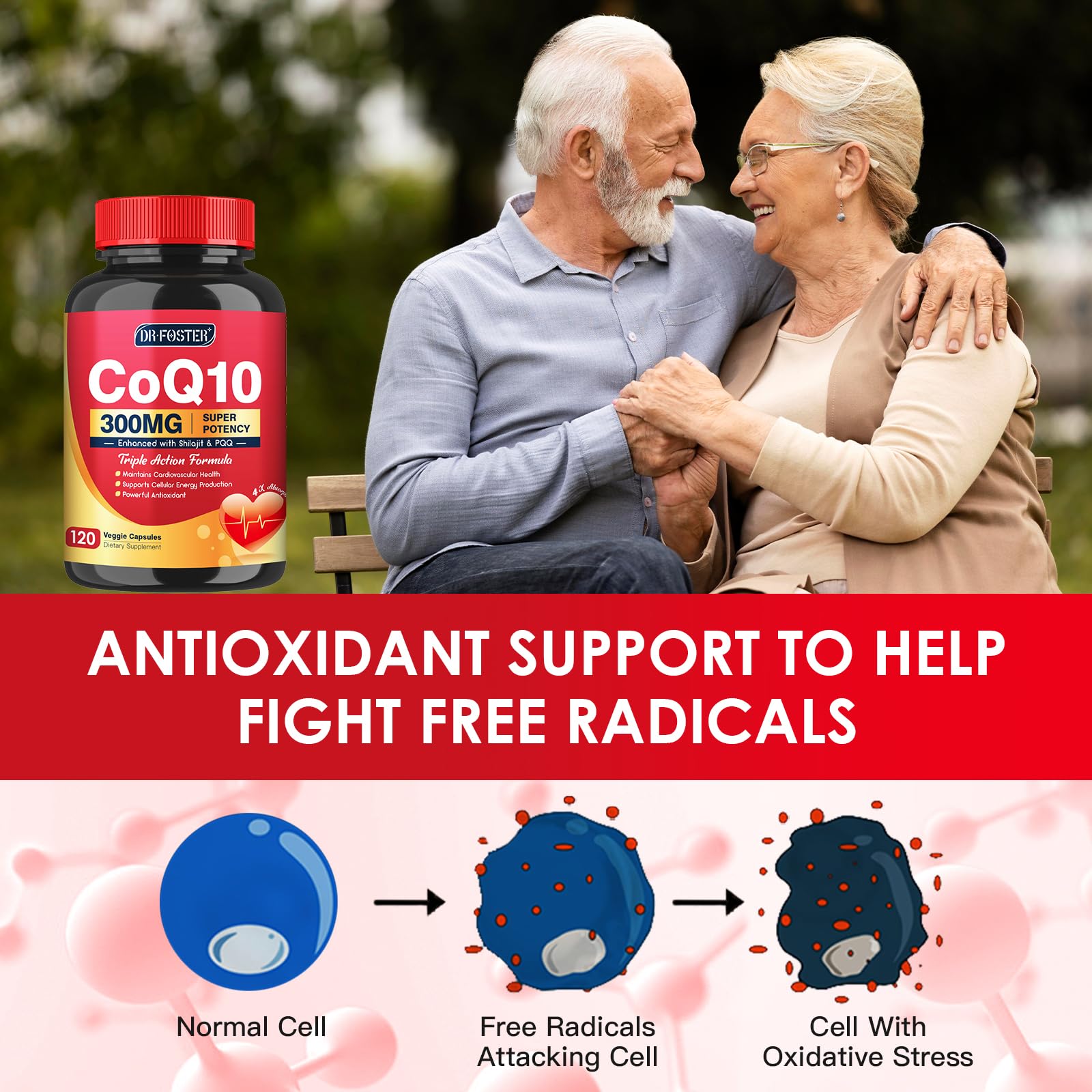 Quinovit CoQ10 120-capsule bottle with heart and energy health concept