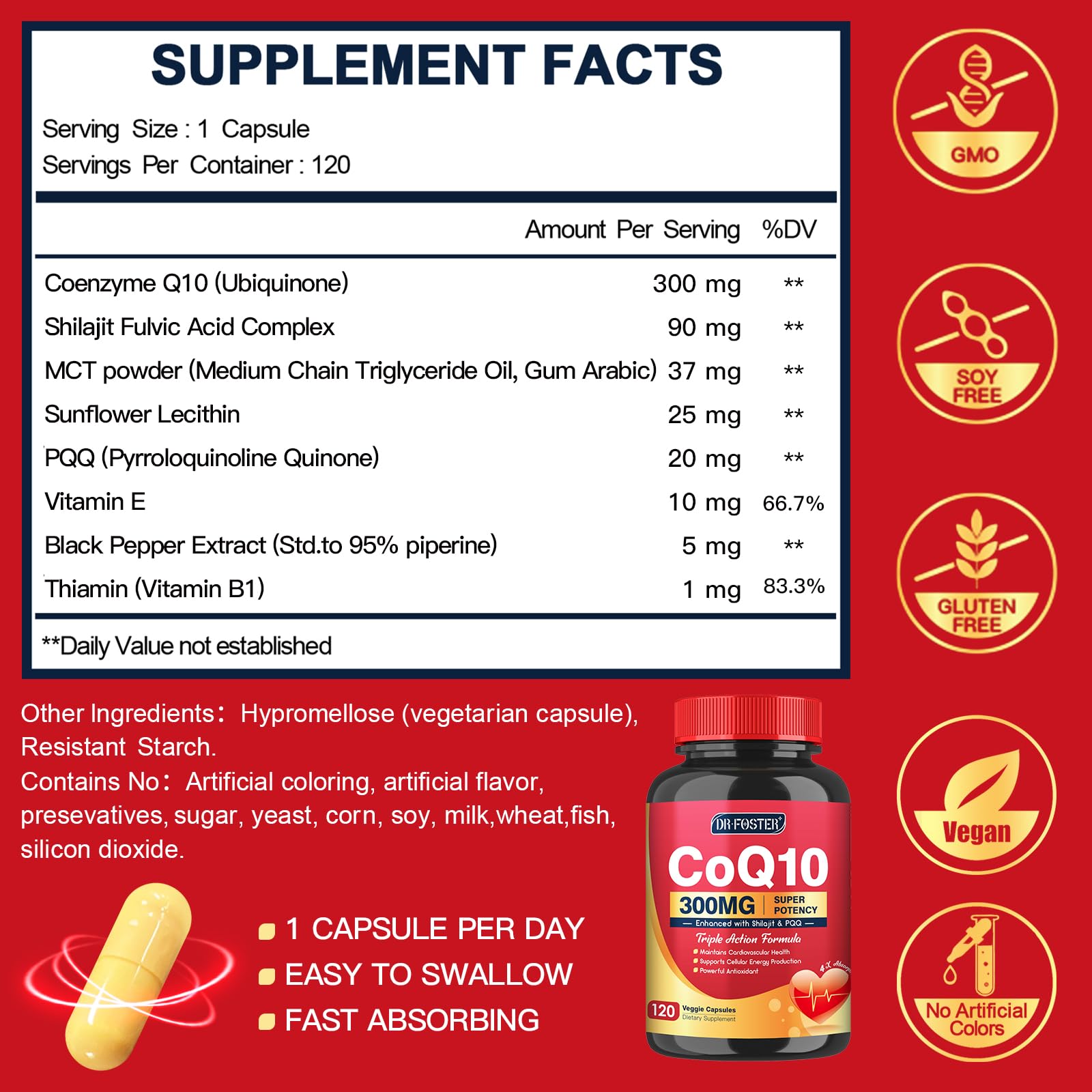 Close-up of Quinovit CoQ10 300mg capsules