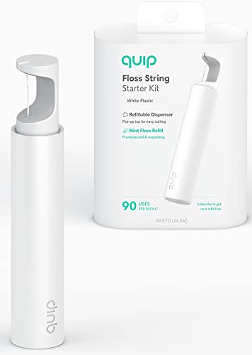 Quip Floss String refillable dispenser in white plastic – front view