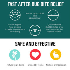 Quitch Bug Bite Patches closeup shows aloe and witch hazel as soothing ingredients.