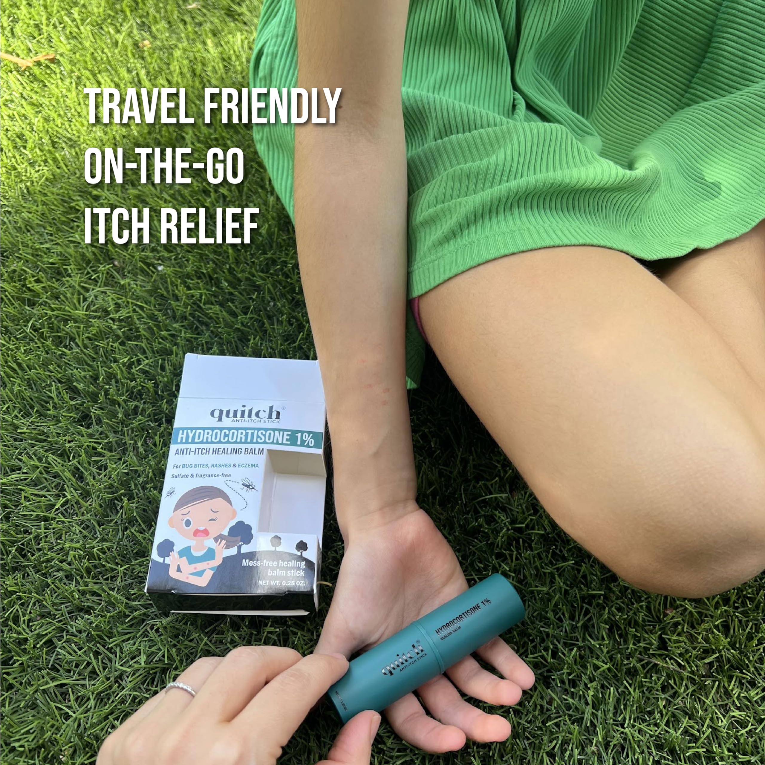 Quitch hydrocortisone healing balm kid-use scene promotes mess-free application
